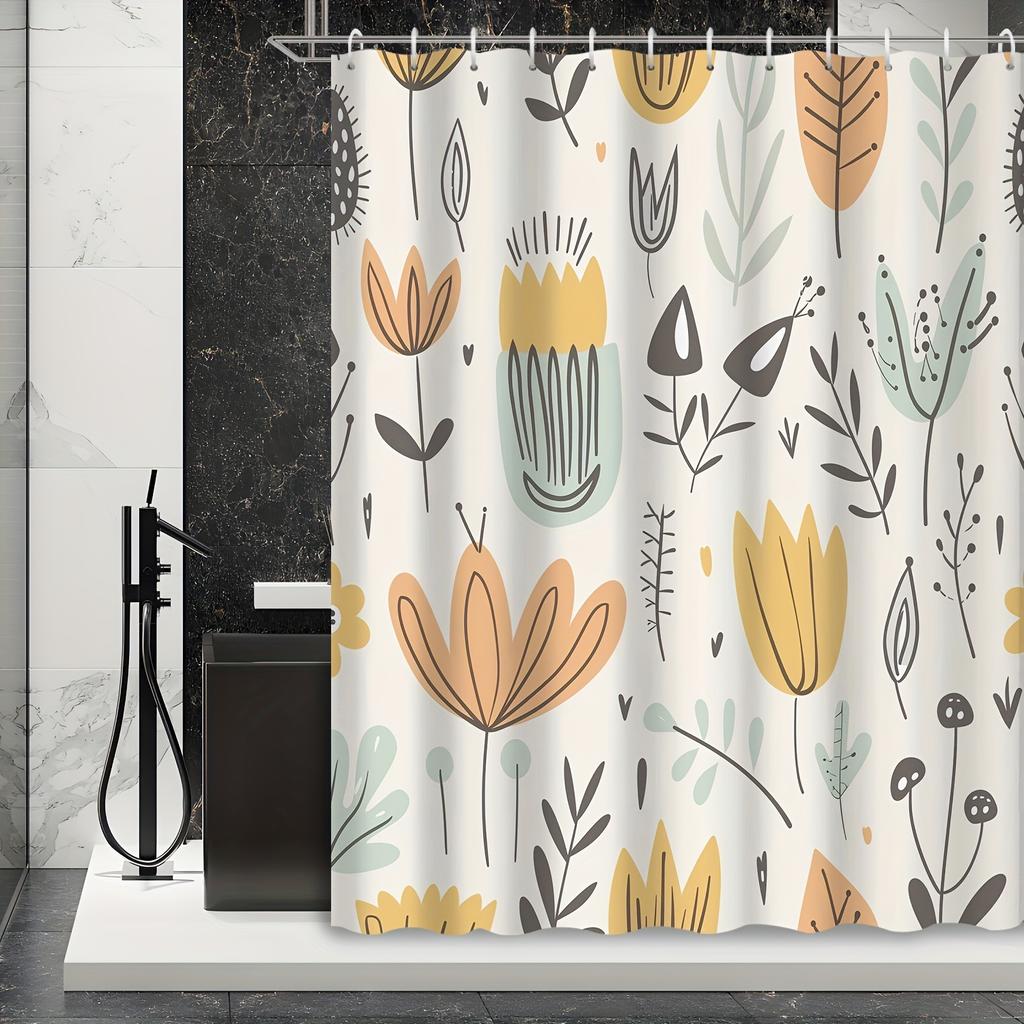 1 Stück Bohème Abstrakt Grüne Pflanze Floral Duschvorhang, Bedruckter Duschvorhang, Enthält 12 Kunststoffhaken, Badezimmerzubehör