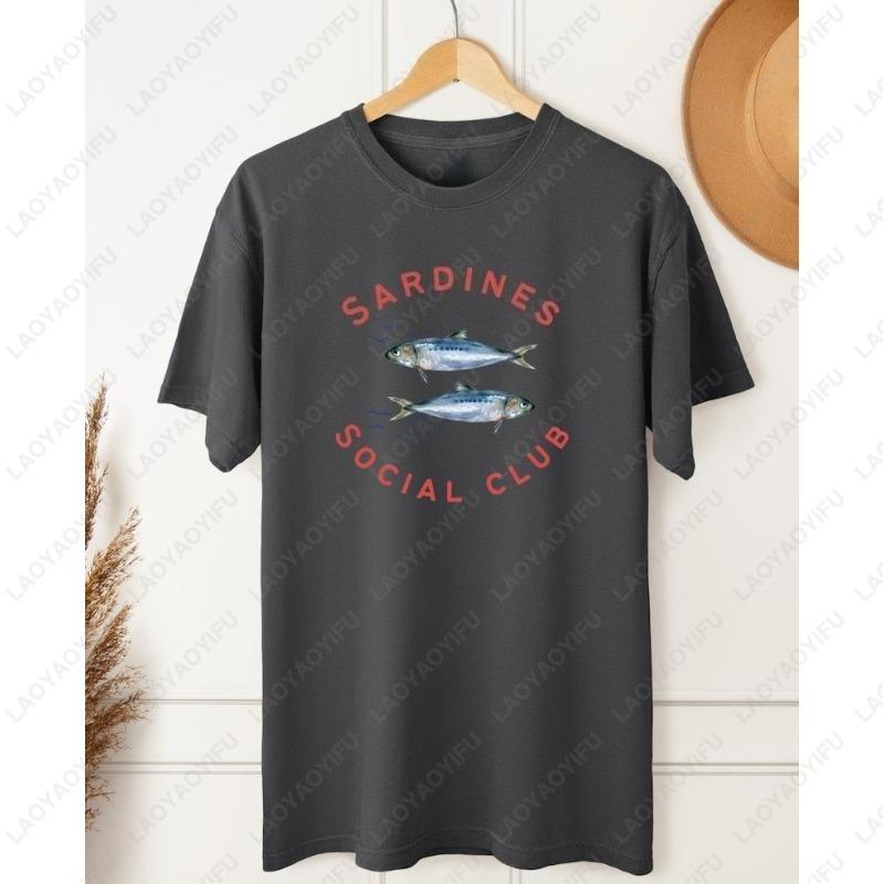 Sardines Social Club Tshirt Portuguese Charm Fisherman Graphic Tees Coastal Vibes Seafood Humor Men Women Cotton Adult Cute Tops