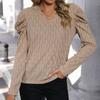 Φθινοπωρινή και Ανοιξιάτικη Γυναικεία Μπλούζα V-λαιμόκοψη Υφή Αίσθηση Μονόχρωμη Μακρυμάνικη Καθημερινή Τοπ με Ιδιοσυγκρασία