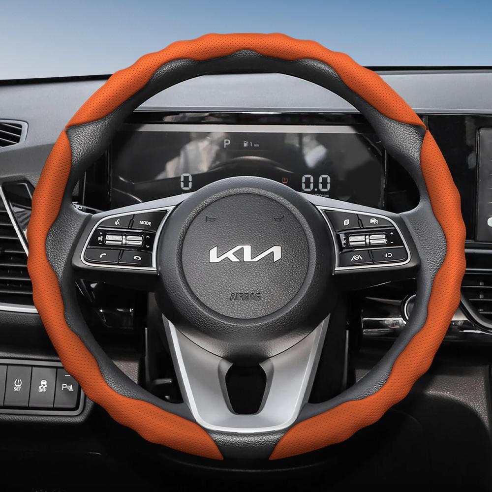 Suitable for Kia Steering Wheel Cover with Wavy Sports Design, Breathable Leather, Segmented Anti-Slip, Sweat-Absorbing Protective Cover for Ceed,