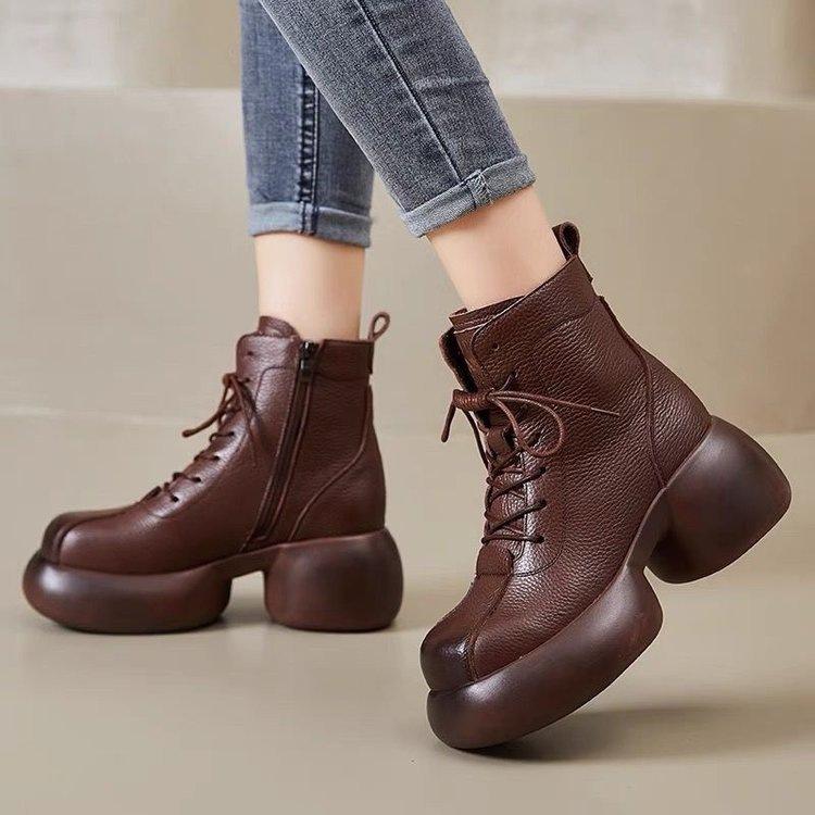 Popular retro platform single boots women's 2025 autumn and winter new short women's boots British Martin boots thick heel women's boots