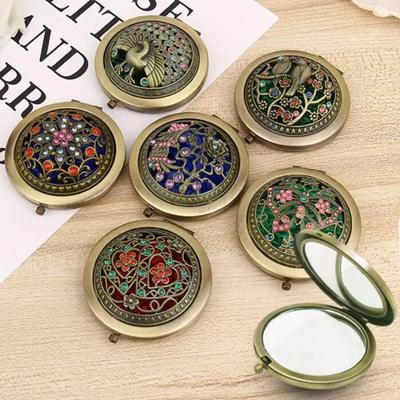 Double-sided Vintage Hollow Makeup Mirrors Folding Round Makeup Mirror Advertising Gift