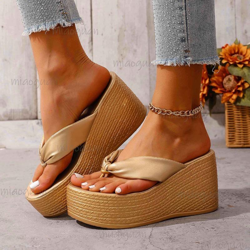 Fashion Gold Silver Chunky Platform Sandals Fashion Women's Summer Clip Toe Wedges Heel Slippers Size 36-43 Sandalias De Mujer