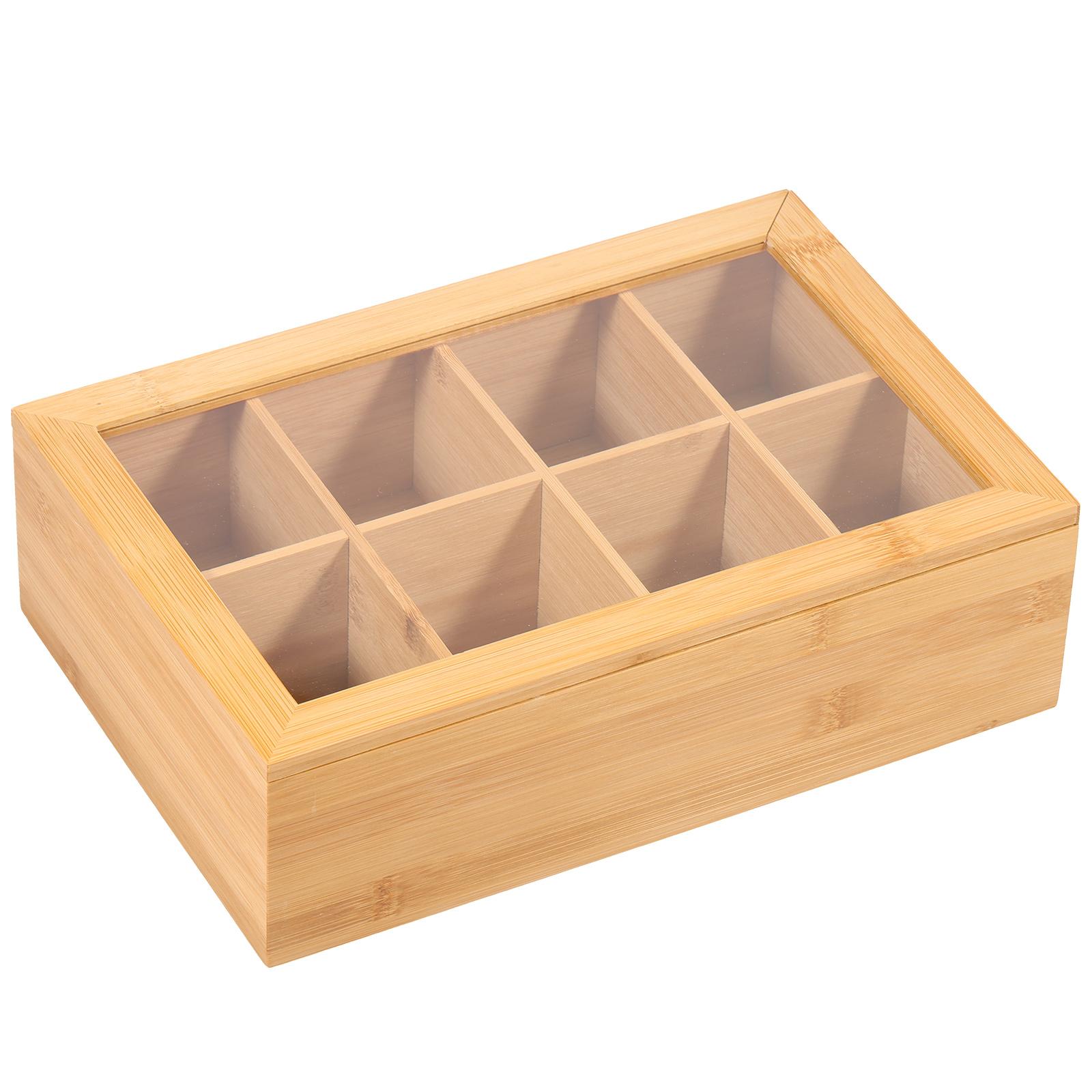 

Tea Bag Organizer with Acrylic lid and Compartments Multipurpose Tea Bag Holder Keeping Tidy Bamboo Storage Organizer for Home