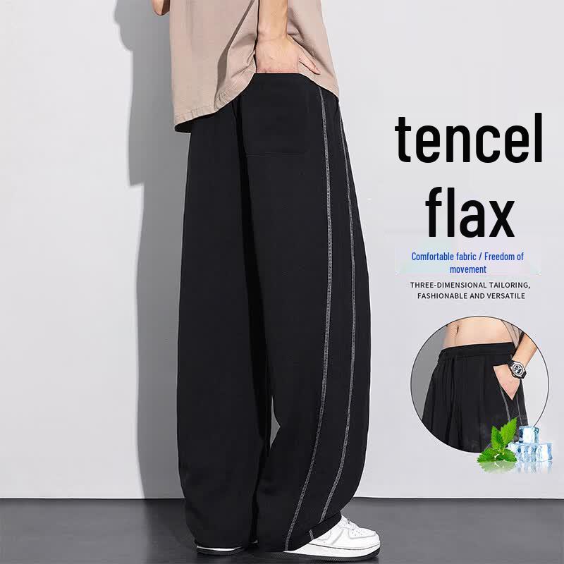VUUG Men s Tencel Linen Blend Striped Wide-Leg Casual Pants L