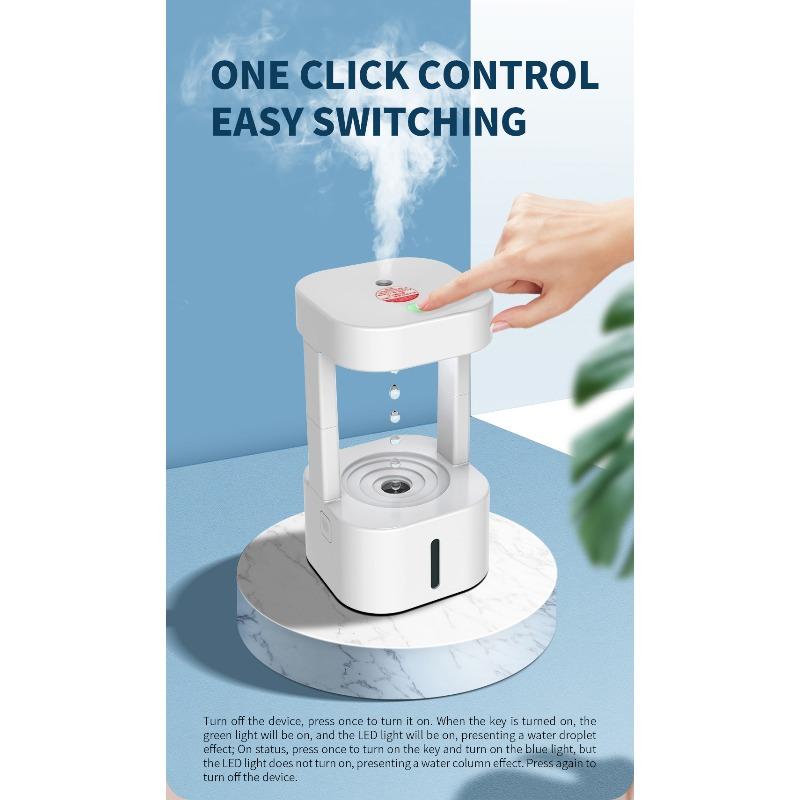 Anti-Gravity Water Drop Backflow Humidifier, Ultrasonic Mist Maker with Remote Control & RGB LED Color Night Light