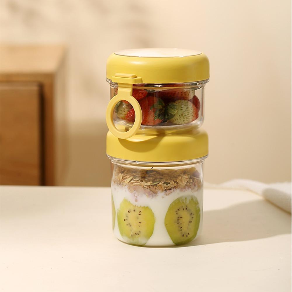 Transparent Breakfast Cup 2 Layer Oatmeal Cup Portable Food Storage Container  Office