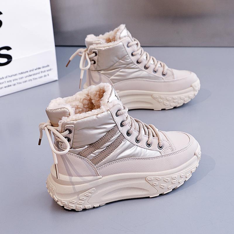 Damen Winter Plüsch Plateau Schneestiefel Mode Warmhalten Baumwollschuh Dicke Sohle Rutschfest Samt Damen Sneaker Zapatillas Deporte