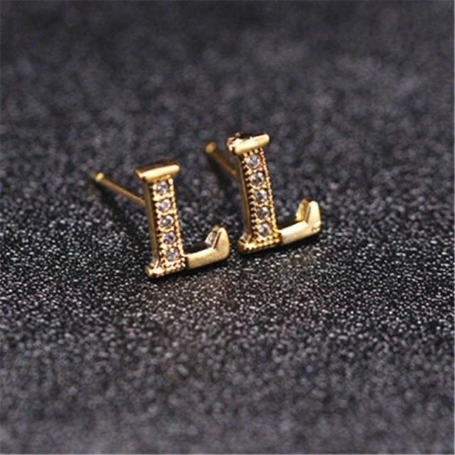 26 Letter Oorknopjes Voor Vrouwen Alfabet Goud Initiaal Oorbel Strass Sieraden Kleine Oorbellen Letters Brinco Pendientes black