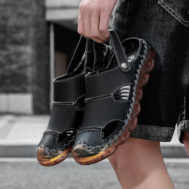 38-46 Summer Men's Large Casual Sandals Breathable Leather Sandals Beach Shoes