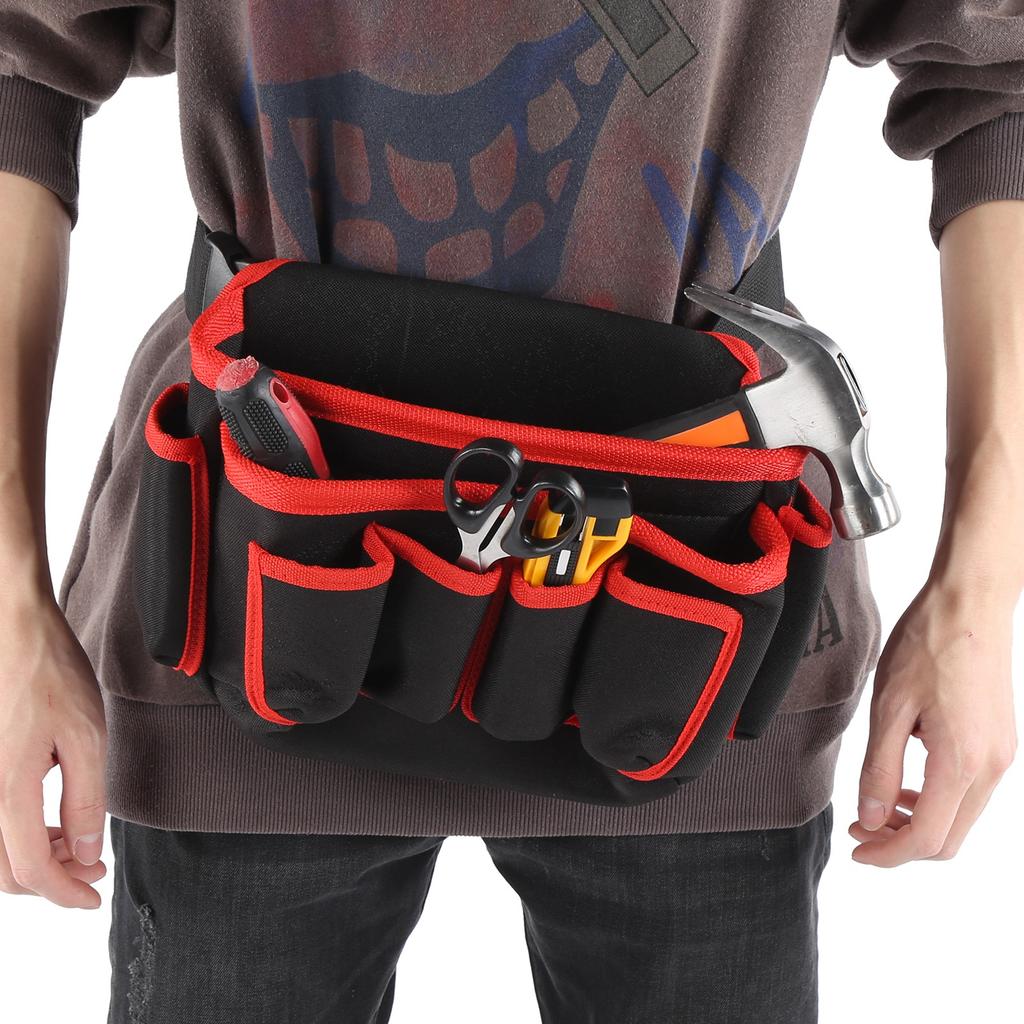 Multifunktionell Reparationsverktyg Midjeväska Utomhus Multi-Ficka Midjepåse Verktygsorganisatör(Röd kant )