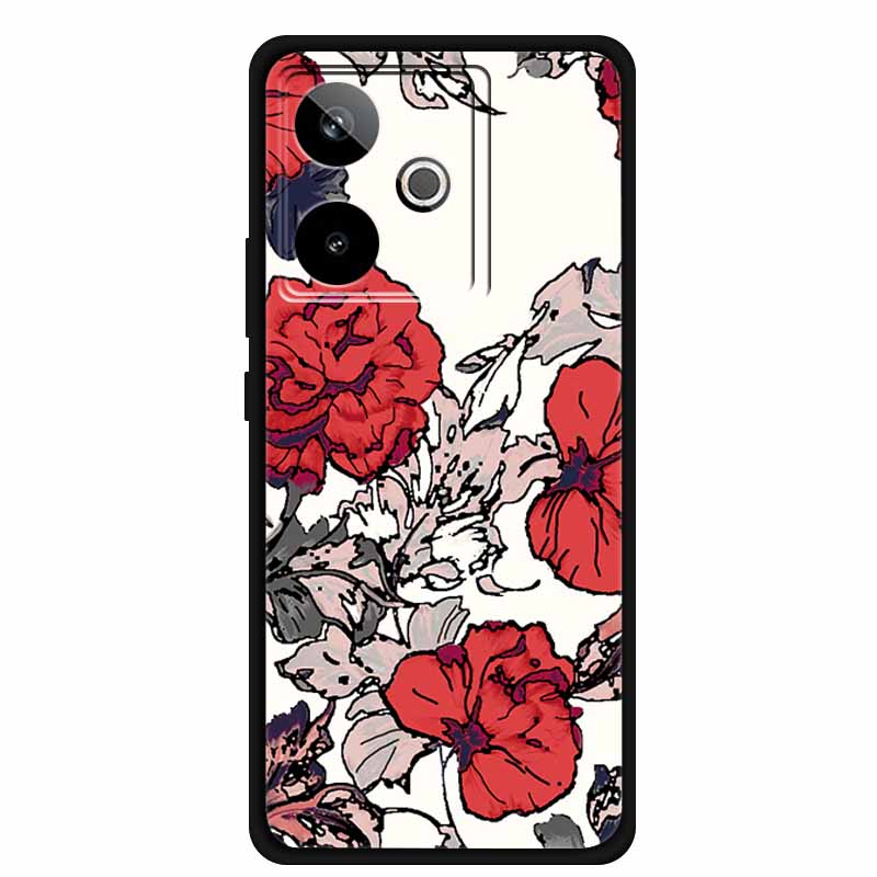 For Realme GT7 3D Relief Phone Case Emboss Flower Back Cover Black Silicone Shockproof Soft Protector 6.8" Realme GT 7T 7 T Capa