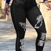Women Pants High-Elastic Tight-Fit Fabric Imitation Jeans Leggings with Pockets Printing Ergonomic Tailoring Yoga Pants