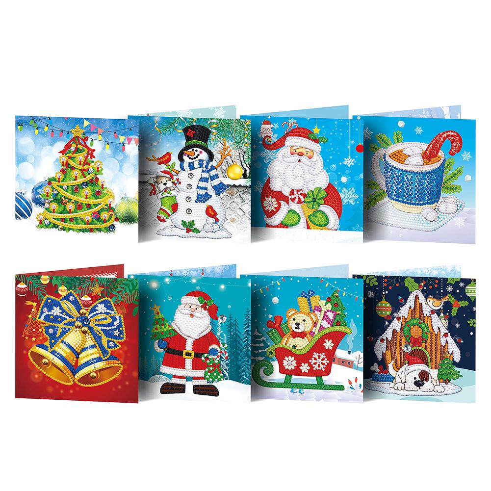 5D-Diamantmalerei zum Selbermachen, Grußkarte, Mosaik, Weihnachtsmann, Weihnachtspostkarten, 8-teiliges Stickset „Frohe Weihnachten“, Geburtstagsgeschenk