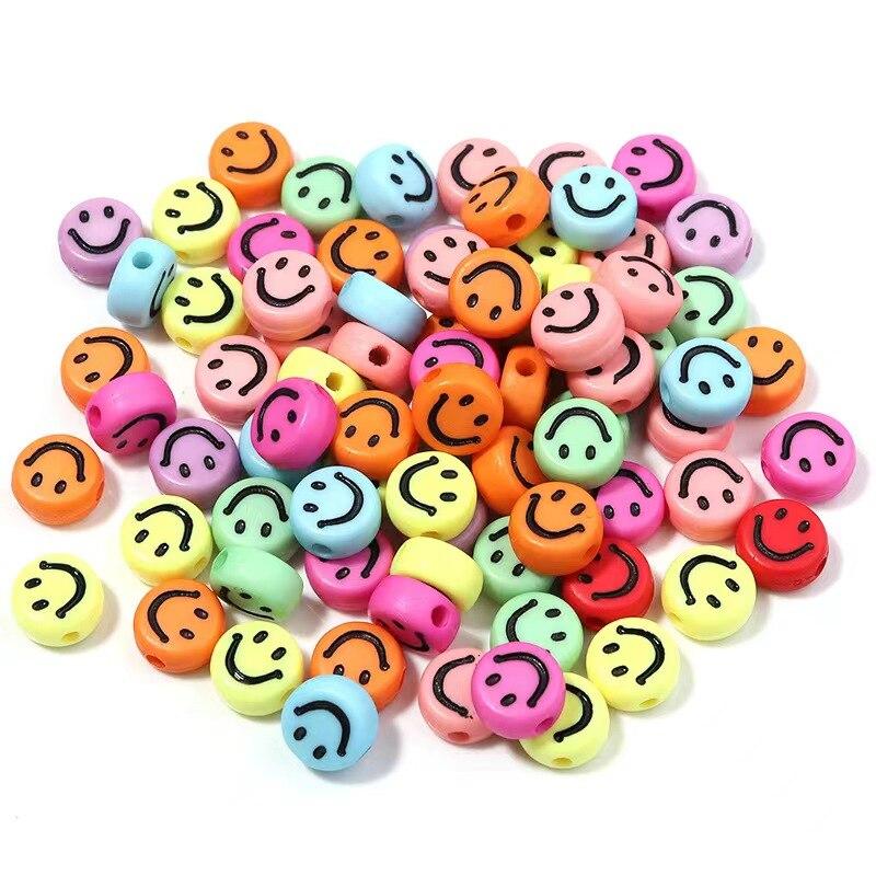 200pcs Mix Letter Acrylic Beads Round Flat Alphabet Spacer Bead and elastic cord For Jewelry Make Handmade Diy Bracelet Necklace