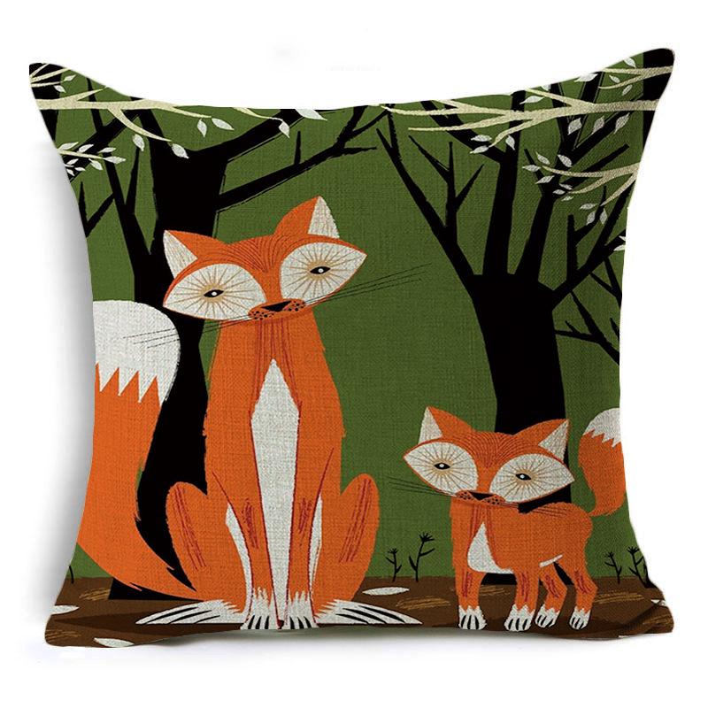 Cute Hand-painted Cartoon Small Animal Linen Pillow Pillow Cover Cartoon Love Red Fox Cushion Cover
