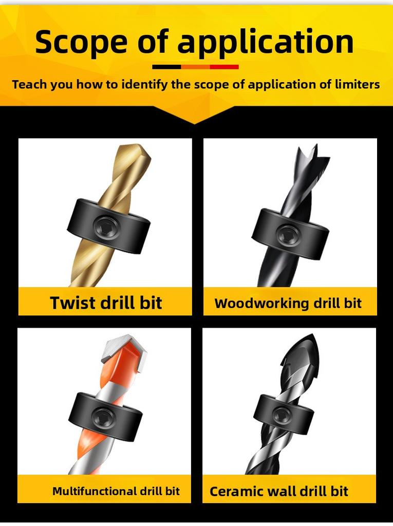 8PC Drill Stop Ring Set, 3-16mm Shank Positioning Ring, Solid Shank Depth Locator