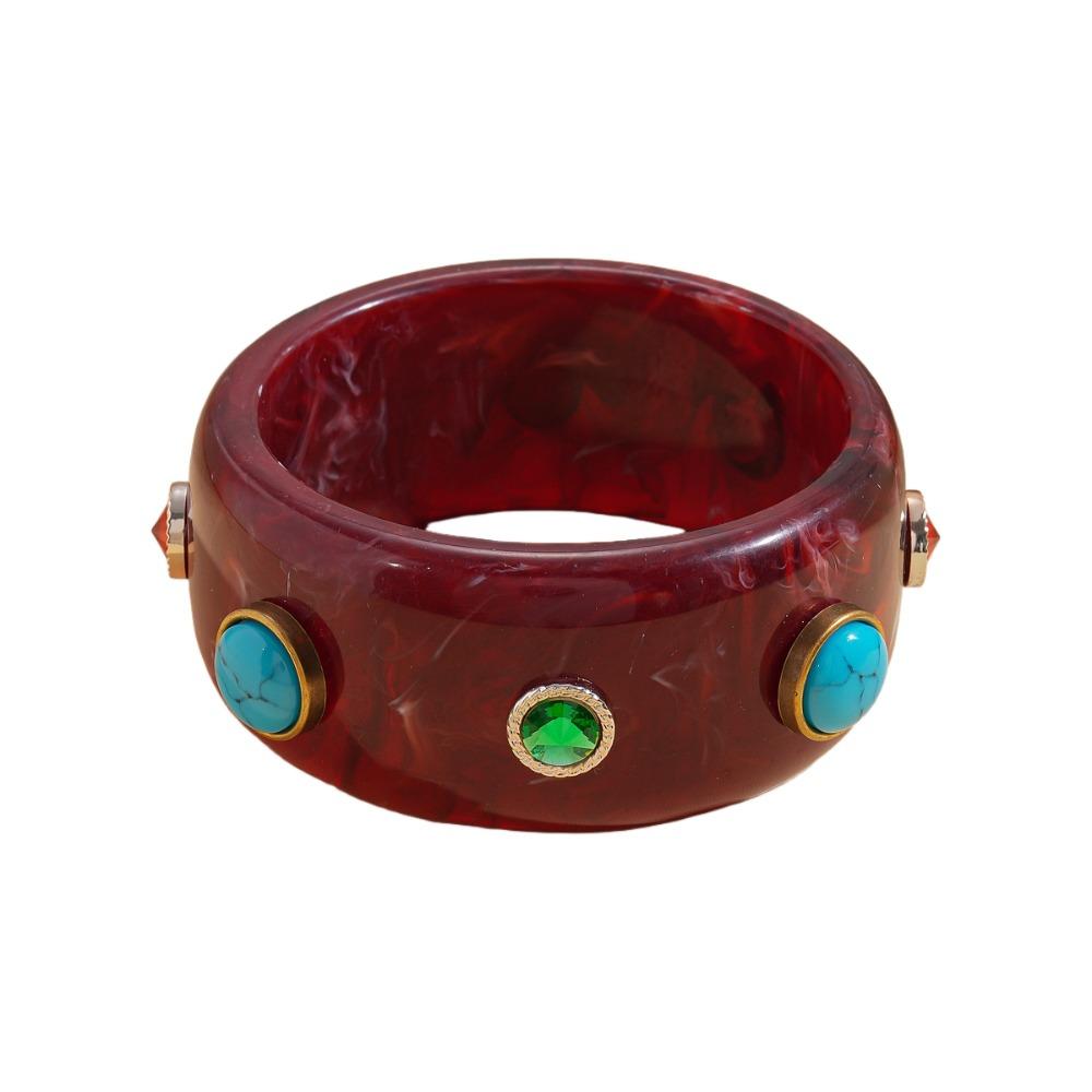 Wide Turquoise Acrylic Bracelet Turquoise Retro Hand Ring Acrylic Rhinestone Bangle  Decoration