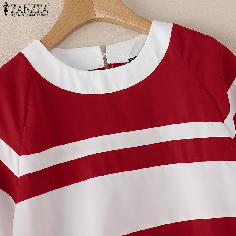 ZANZEA Women Casual O-neck Short Sleeve Summer Patchwork Dress