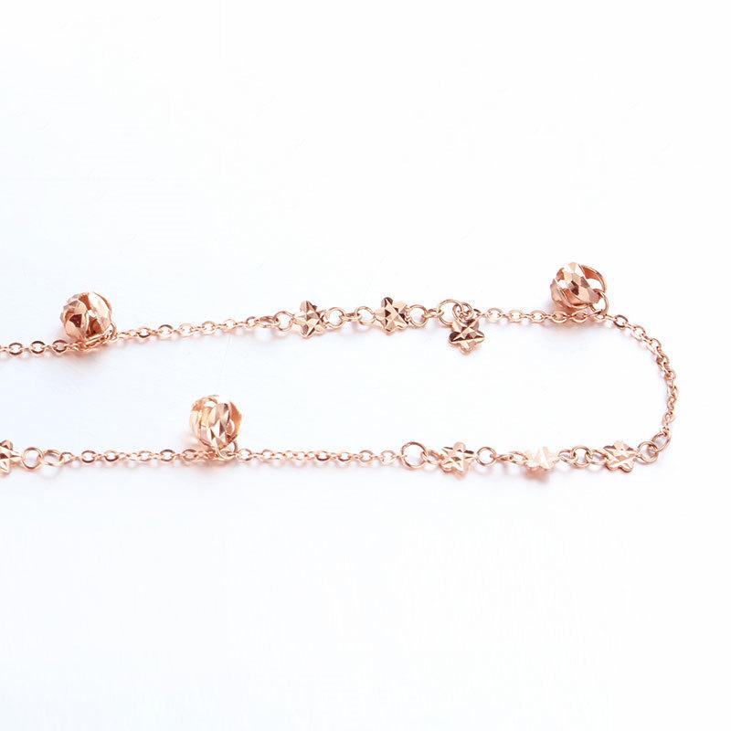 Exquisite Russian Purple Gold Star Anklet, Simple Rose Gold-Plated Bead Hollow Fashion Anklet Jewelry