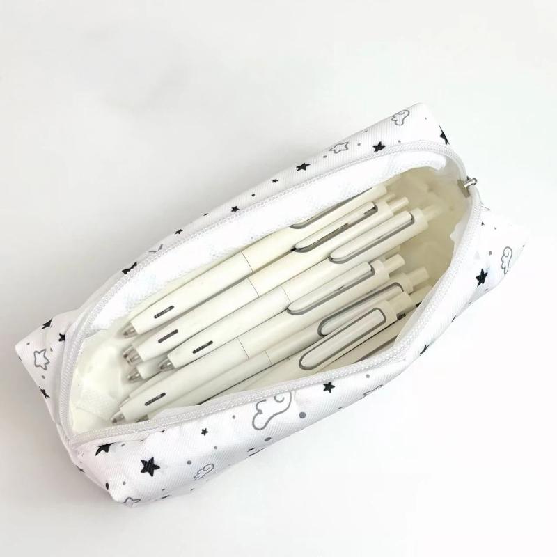 1Pcs Star Cloud Bow Print Large Capacity Canvas Pencil Pouch Zipper Pen Bag Ideal Gift for Back to School