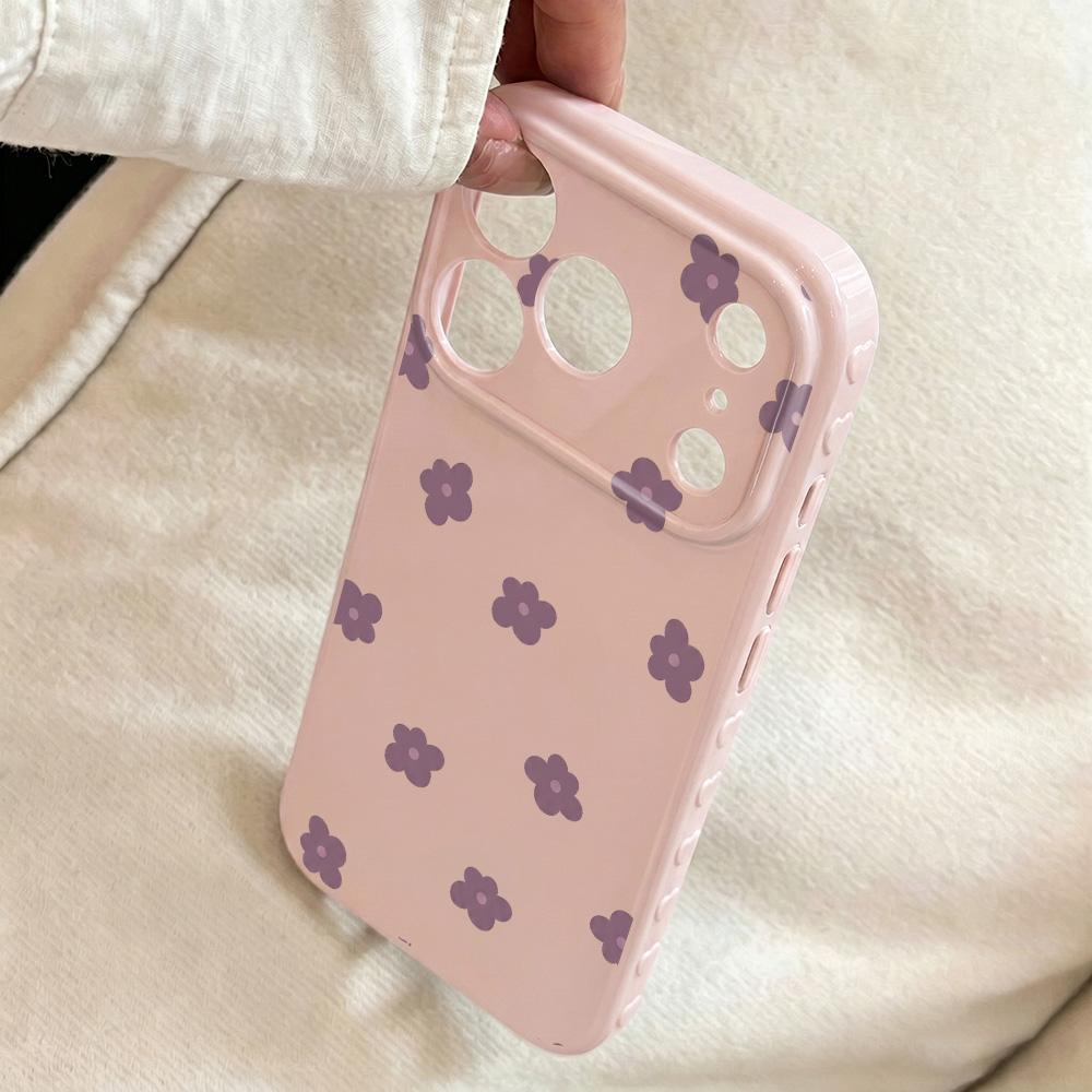 Floral Korean Silicone Phone Case For iPhone 17 Pro 16 11 13 12 15 14 Pro Max Cream Pink Little Flower Cover Lens Protection