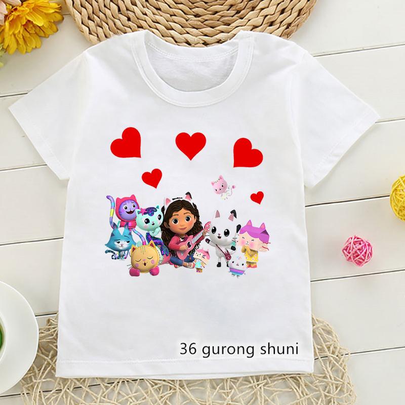 2026 Hot Sale Gabby Dollhouse Cartoon Print Tshirt Girls Kawaii Kids Clothes Cute Cat T-Shirt Children'S Clothing Summer Tops