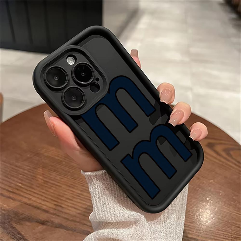 Simple Black White Stitching Letter M Phone Case for IPhone16 15 14 12 13 11Pro Pro XSMax 7 8Plus X XR SE Shockproof Phone Cover