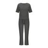 Women's Plus Size Cotton Retro Short Sleeve Crew Neck Straight Leg Tied Trousers Sets