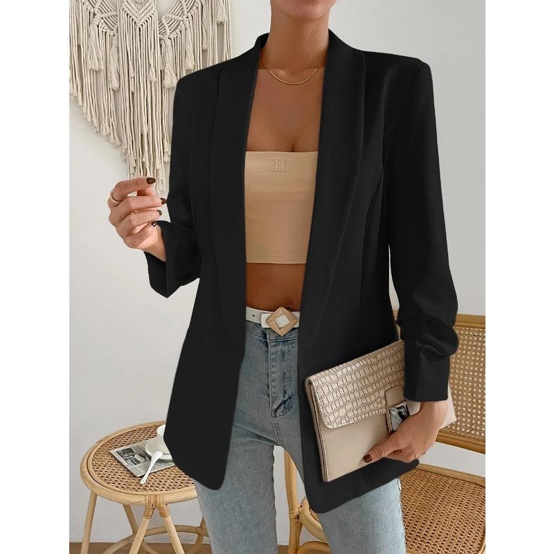 Autumn Women's Suit Jacket Lapel Nine-quarter Sleeve Buttonless Slim Temperament Commuter Jacket