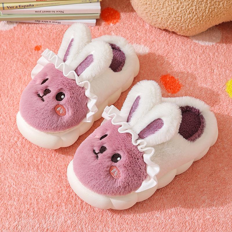 Cute Cartoon Cotton Slippers for Kids Indoor Winter Plush Non-Slip Baby Toddler Shoes
