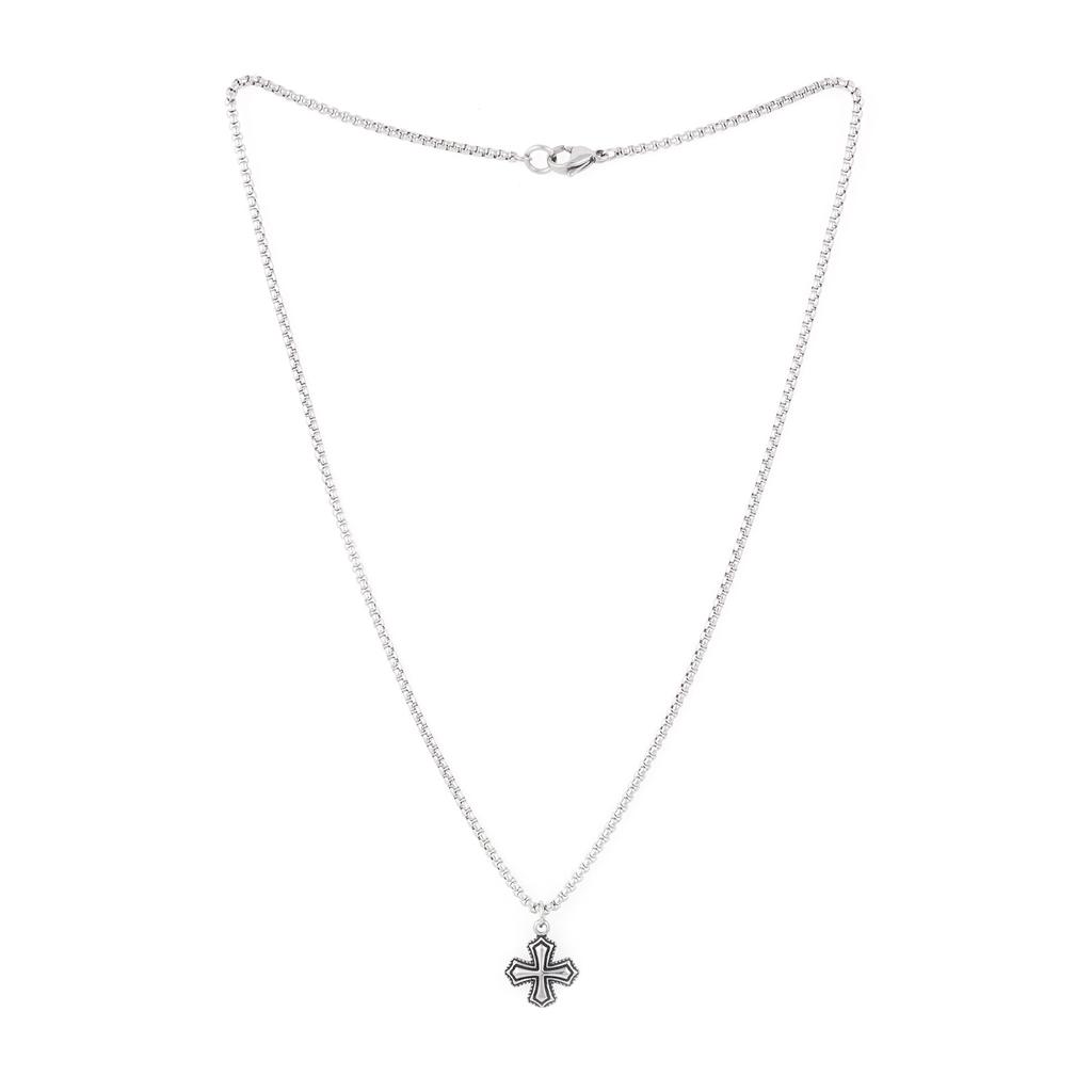 Jbans Classic Antique Regular Cross Pendant Surgical Steel Chain Necklace (C2401-An780_Sv)