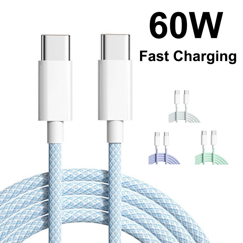 

60W PD Quick Charging USB-C Cable For iPhone 16 15 Pro Max Type-C To Type-C Wire Huawei Xiaomi Samsung Fast Charger Cable 1m синий