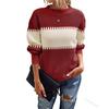 Contrast Colour Striped Knitted Sweater for Women Bell Sleeves Top Women's Round Neck Luxurious Relaxed-fit Slimming and Versatile Top