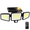 208LED Solar Outdoor Lights Security Lights with Remote Control 3 Heads Motion Sensor IP65 3 Modes Waterproof Flood Wall Lights