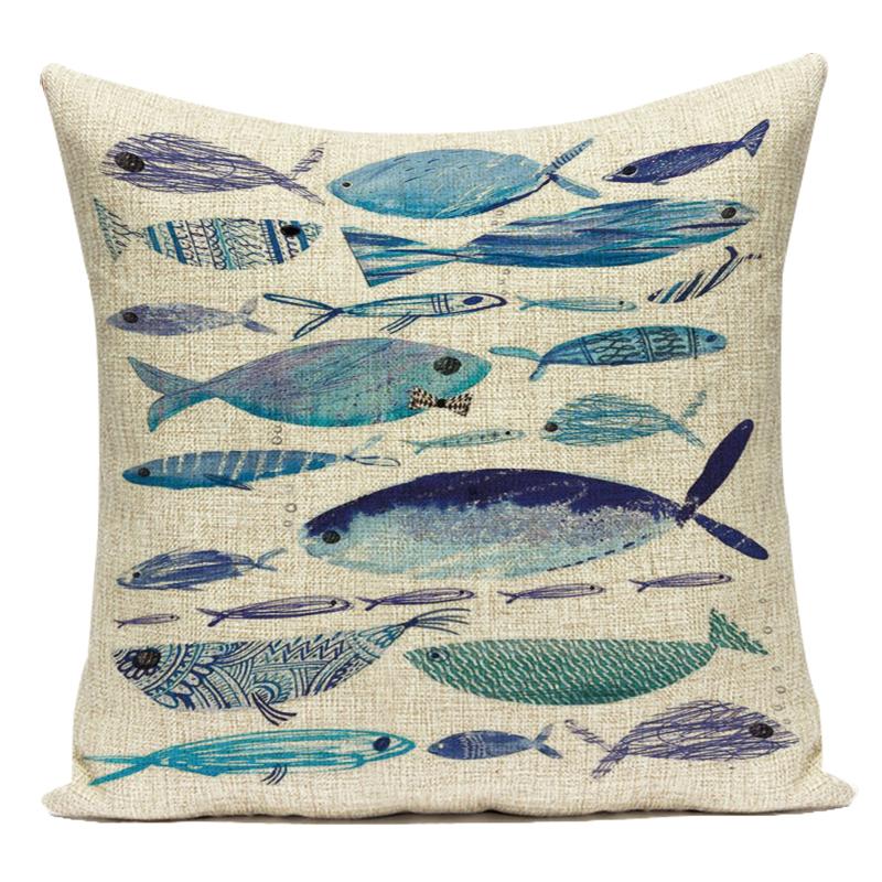 Cute Animals Fishes Decorative Throw Pillows Case Square Sofa Home Seat Cushion Cover for Home Living Room Decoration