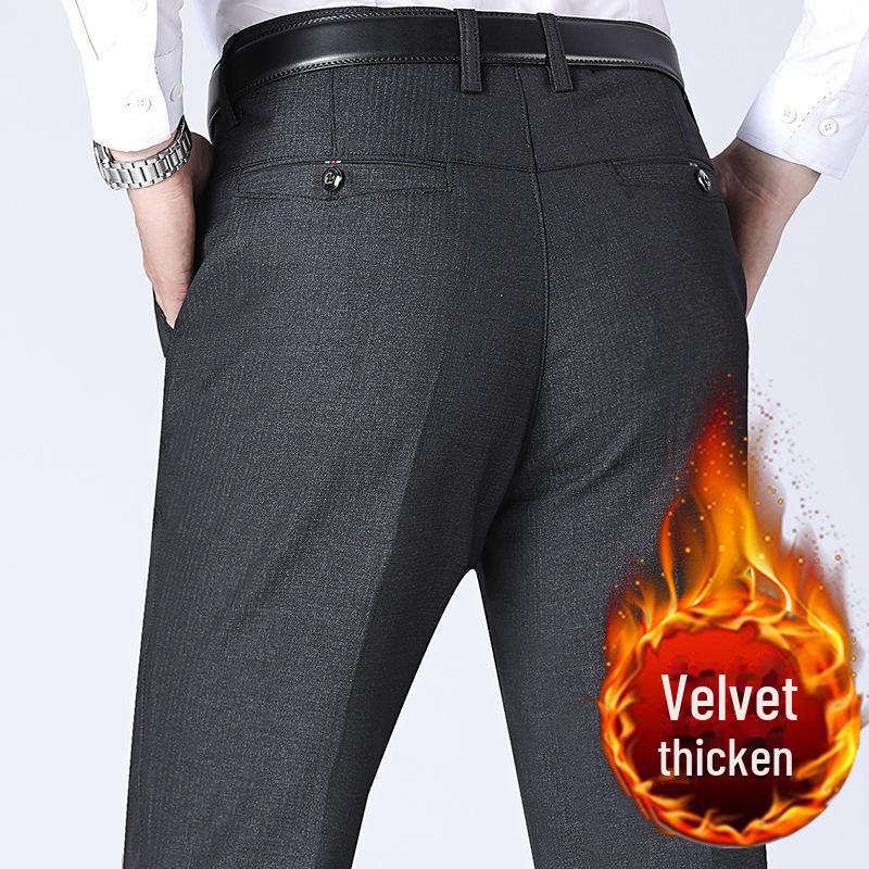 Pánské zesílené sametové volné rovné ležérní kalhoty na podzim a zimu - Ideální pro střední a starší dospělé