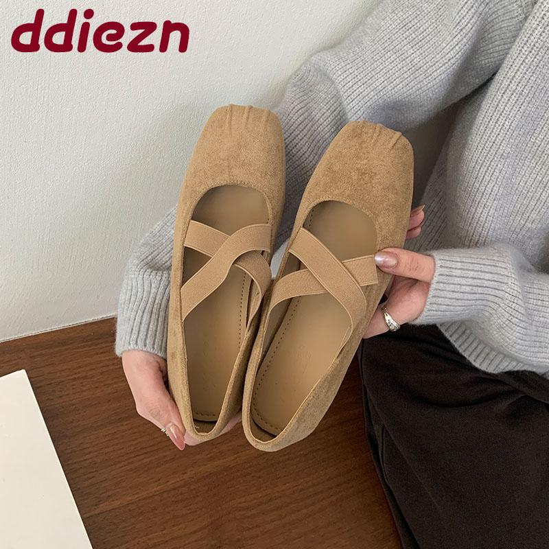 Fashion Fashion Elastic Band Women Flats With Shoes Square Toe Casual Female Footwear Shallow Ladies Ballet Flats Shoes New