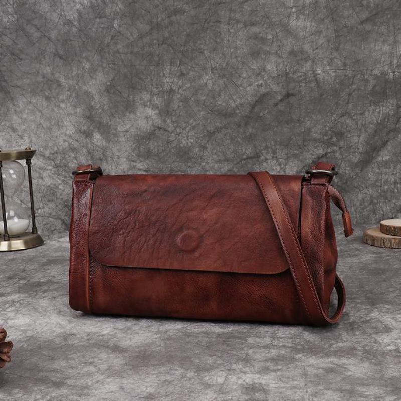 

Старовинні жіночі сумки Johnature, розписані вручну, сумки через плече з натуральної шкіри, суцільна кольорова сумка з м’якої коров’ячої шкіри для відпочинку. коричневий