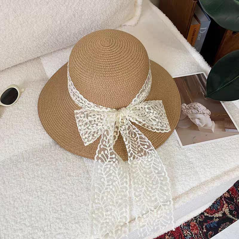 Summer French Big Brim Sun Hat Women's Fashion Ins Seaside Sun Protection Straw Hat Pastoral Pearl Face Small Sun Hat
