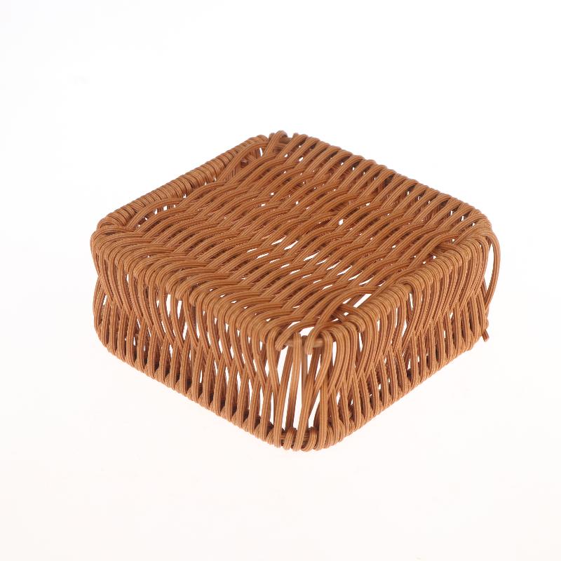 Imitation Rattan Wicker Basket Fruit Tea Snack Bread Basket Cosmetic Square Storage Box Household Kitchen Supplies
