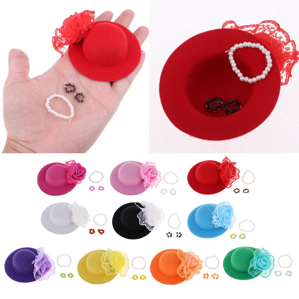 Modern Doll Clothing Accesories Vintage Bowler Doll Hat with Rose Decoration Bracelet for 28-30cm Doll
