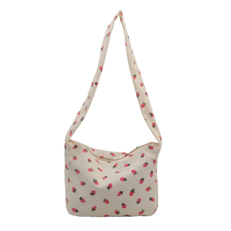 

Women Corduroy Tote Bag Cute Strawberry Hobo Purse with Zipper Shoulder Bag Satchel Bag for Shopping Dating білий