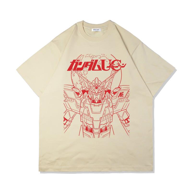 

Japanese Retro Anime Mobile Fighter Gundam Unicorn Short-sleeved T-shirt Summer New Men s and Women s Streetwear S