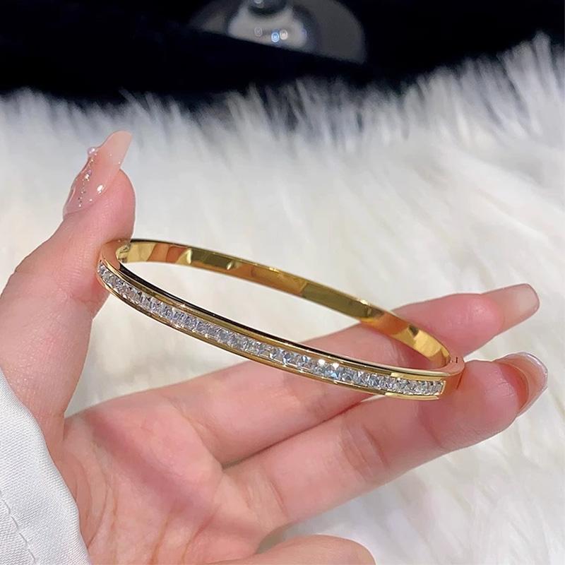 Luxury Gold Plated Bangles Zircon Women's Hand Bracelet Stainless Steel Bangle Gifts for Women Fashion Accessories Mother's Day