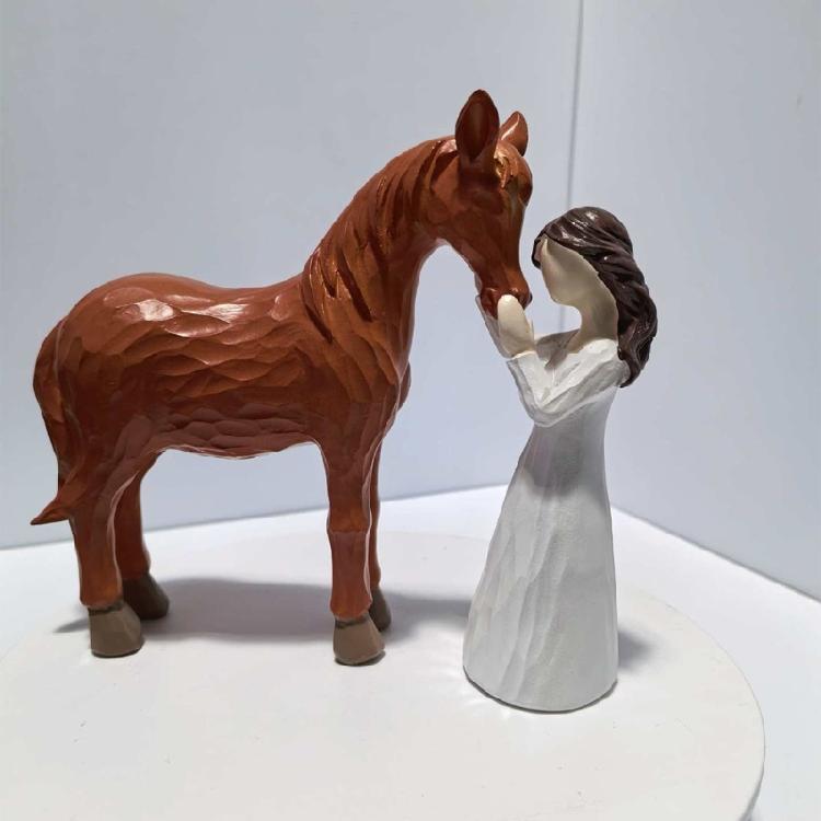 Equestrian Themed Statue Girl Embraces Horse Resin Craft Sculpture Collectible Ornament Home Accent for Horse Lover