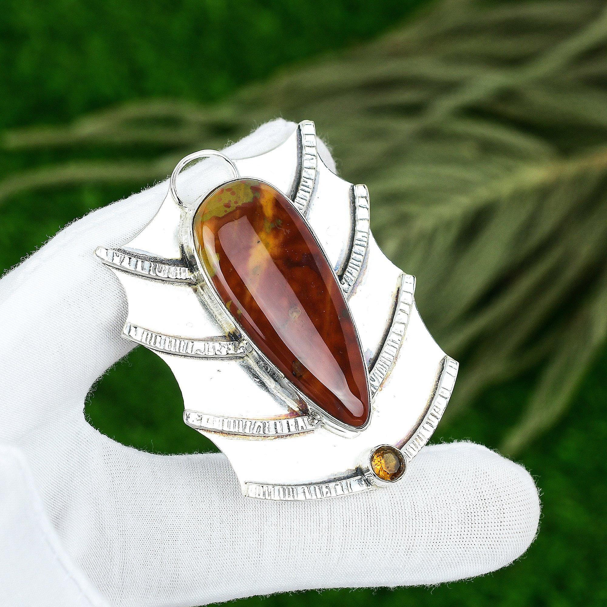 

Gift For Women Jewelry Pendant 925 Sterling Silver Natural Bloodstone Gemstone