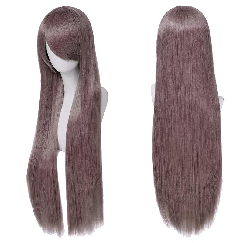 80cm Lang Syntetisk Hvit Lilla Cosplay Parykk Grønt Hår Rett Sølv Parykk Rosa Hårstykke Lolita Parykk med Pannelugg