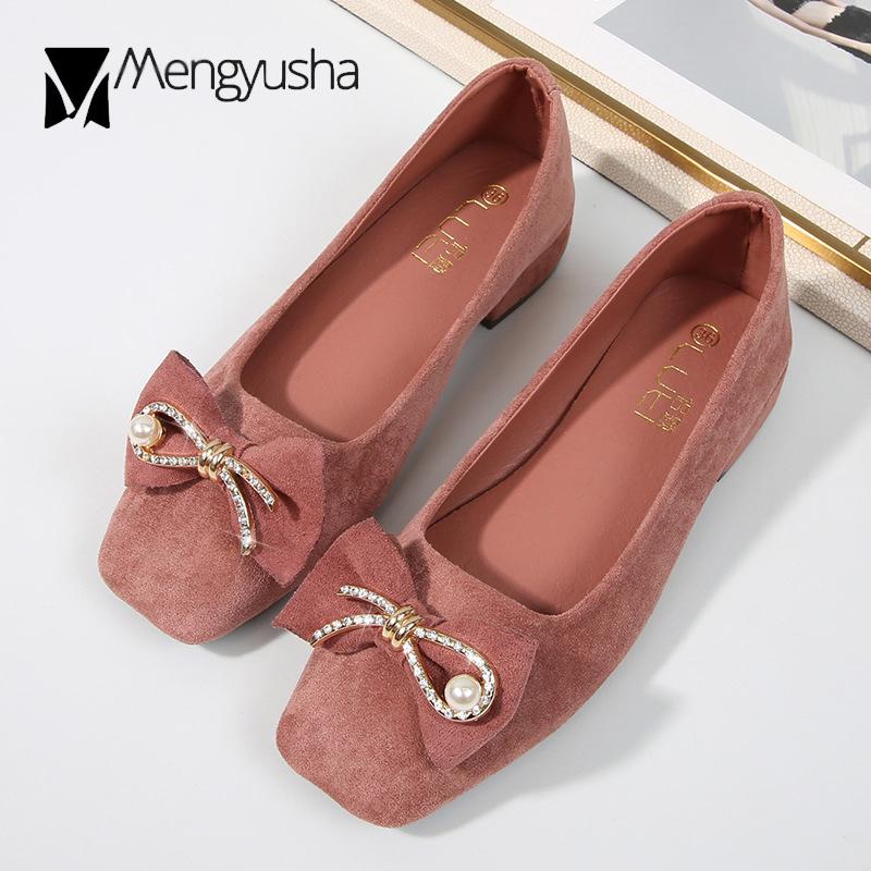 Mode Übergröße 34-43 Oma Schuhe Damen flache Mary Janes eckige Zehen dicke Absätze Slipper Perle Kristall Schleife flache Schuhe Frau