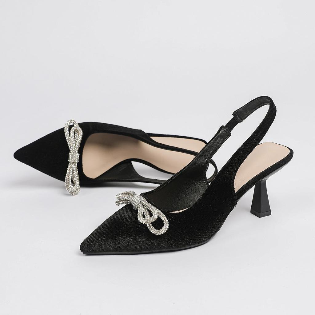 Sandales à Talons Hauts à Bout Pointu Printemps Taille Grande pour Femmes Été Décontractées Talon Fin Nœud Couleur Unie Sandales Chaussures Simples 36-42